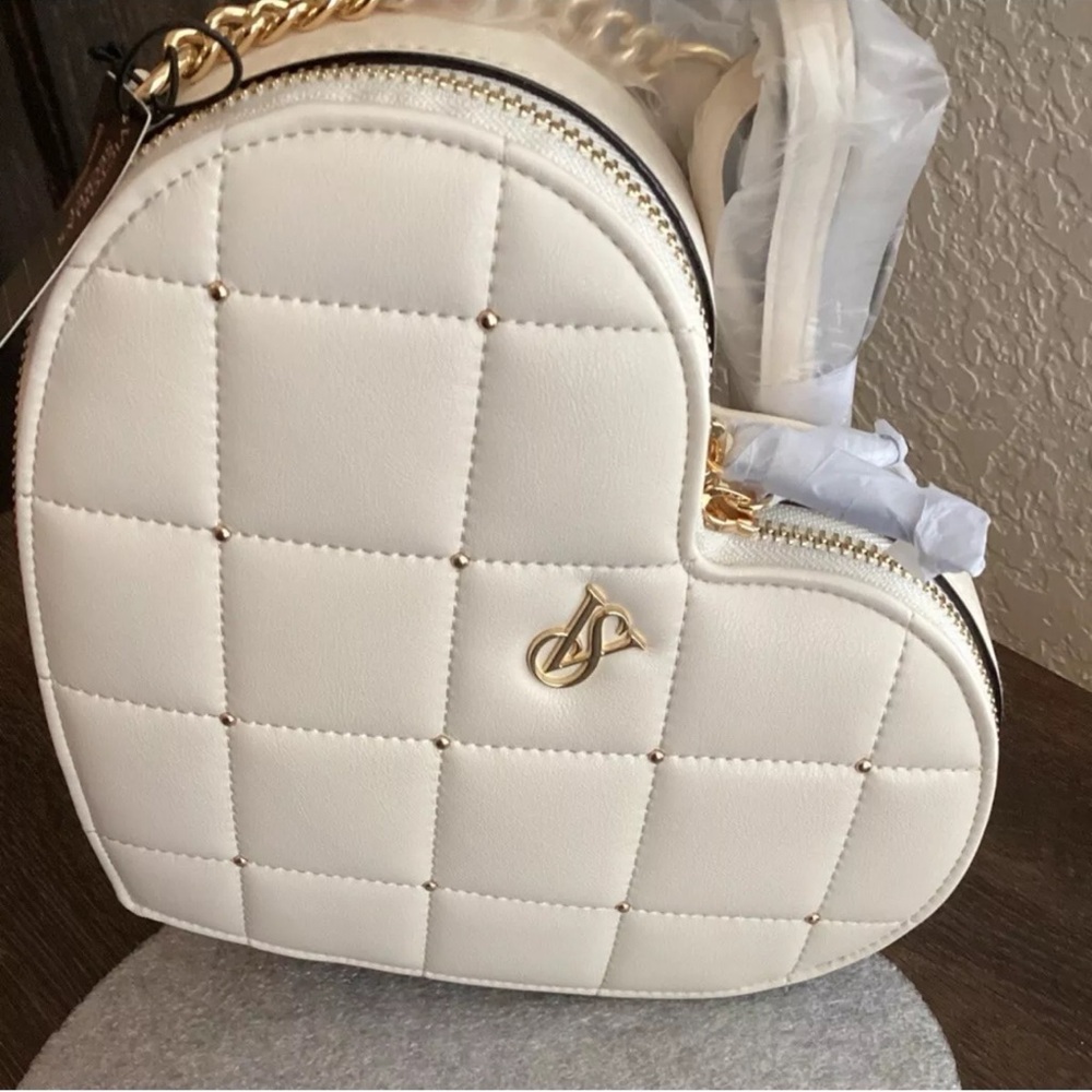 Victoria Secret Elegant Cream Heart-Shaped Quilted Bag